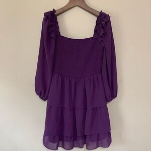 Byinns NWT Smocked Ruffle Mini Purple Dress Party Cottagecore Size XXL